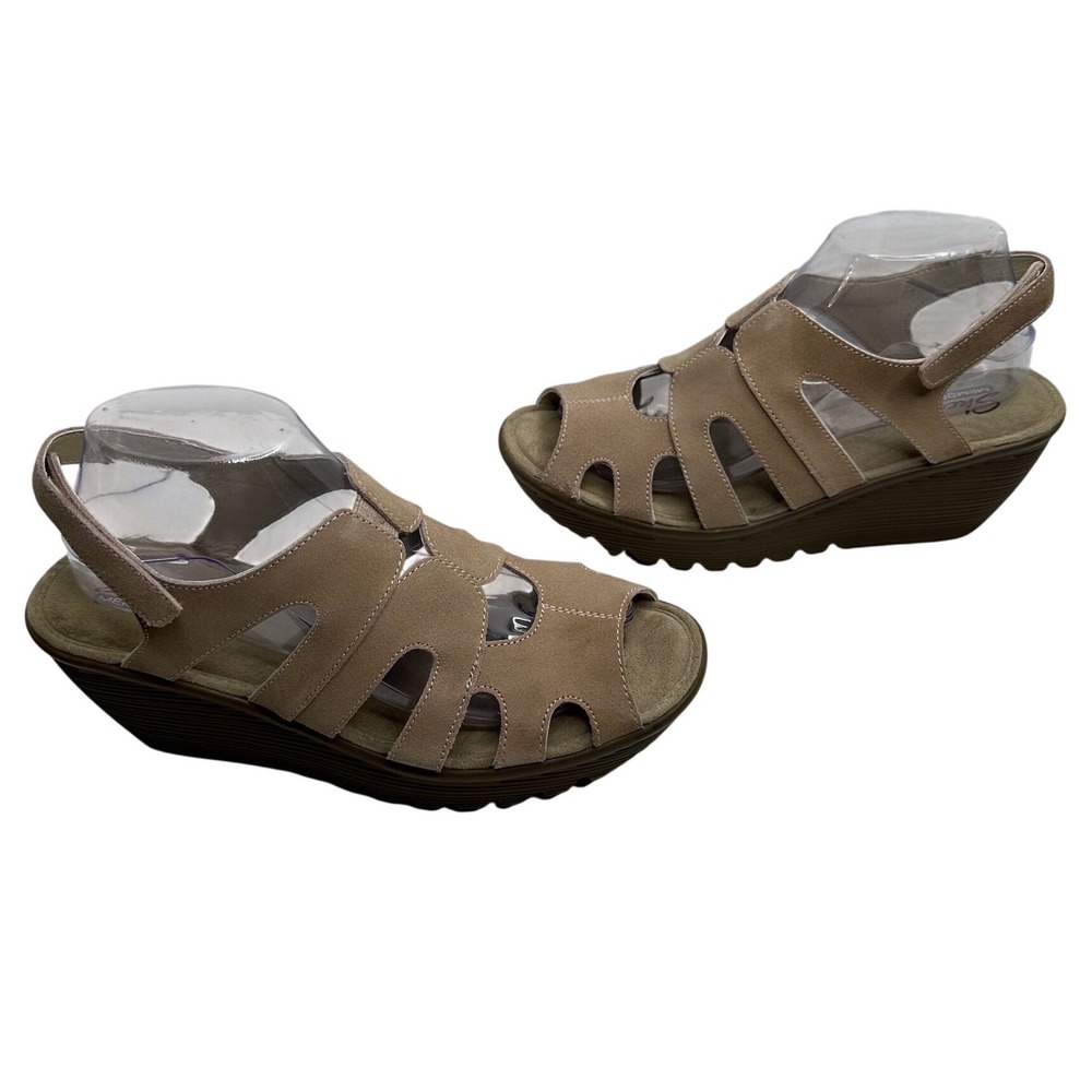 Skechers Tan Suede Memory Foam‎ Wedge Sandals Size 9 Comfort Casual boho